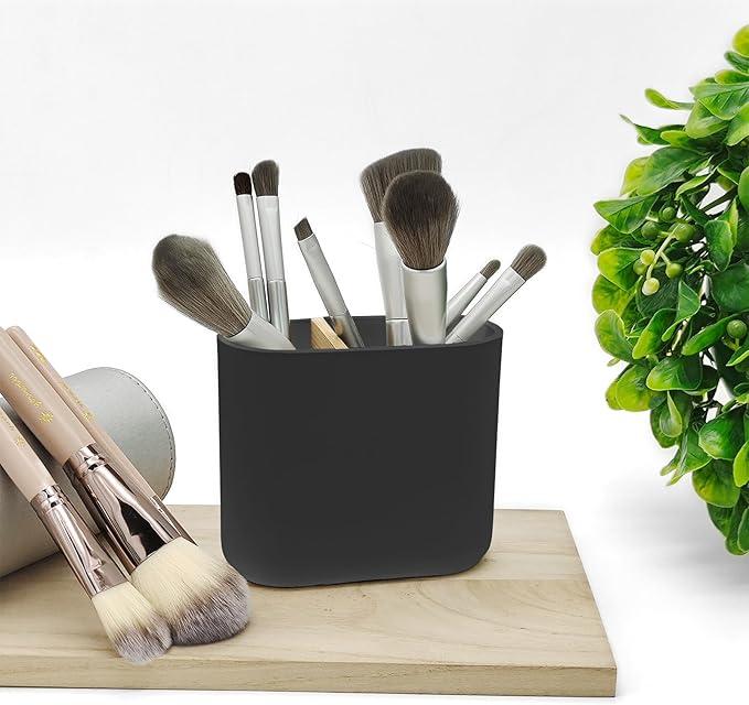 Toothbrush Holder with Bamboo Divider,Detachable for Easy Cleaning Multi-Functional Storage,2 Slots Electric Toothbrush and Toothpaste Organizer Caddy for Bathroom Vanity,Sink,Countertop (Black)