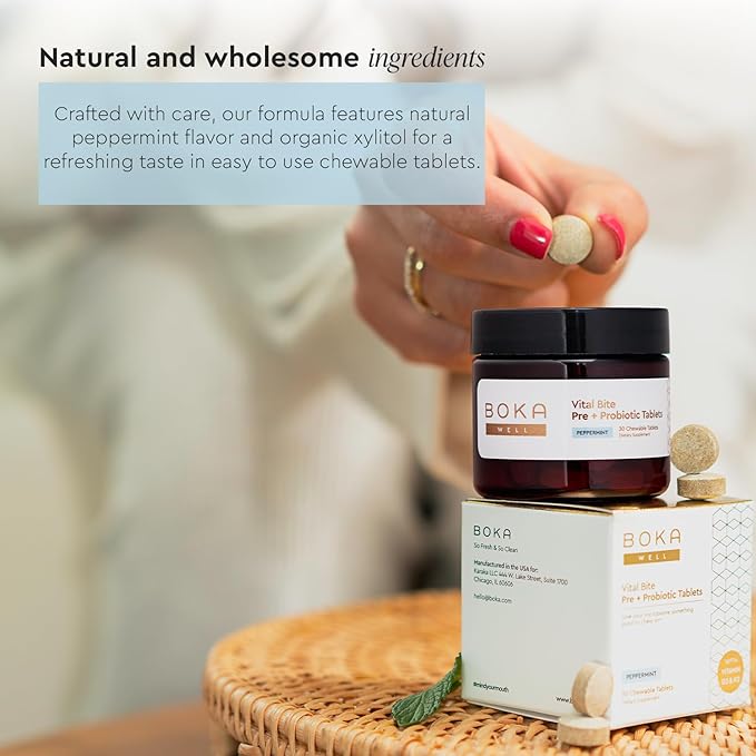 Boka Travel Size Mouthwash Tablets + Vital Bite Oral Pre + Probiotics Fluoride Free & Alcohol Free