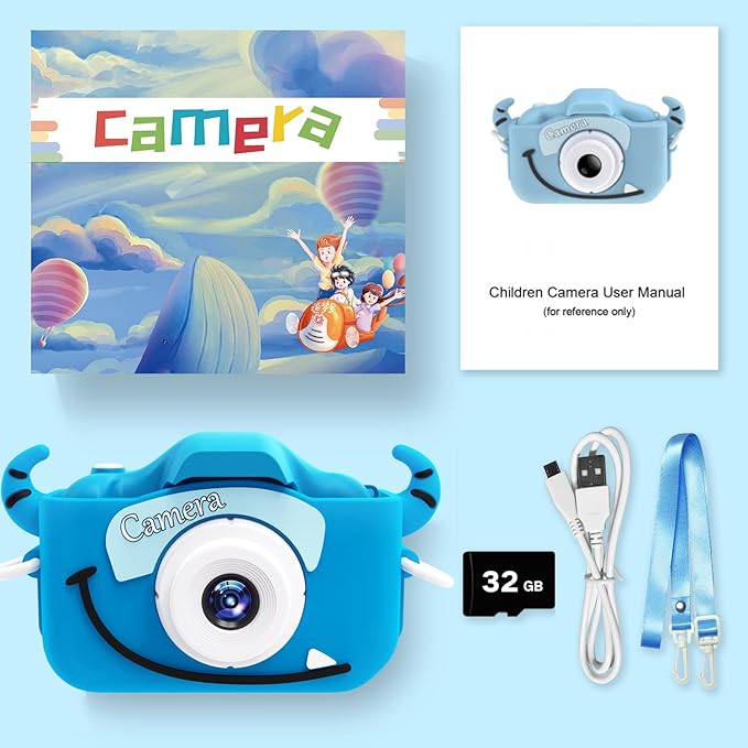 Goopow Kids Camera Toys for 3-8 Year Old Girls Boys,Children Digital Video Camcorder Camera with Cartoon Soft Cover, Best Chritmas Birthday Festival Gift for Kids - 32G SD Card Included