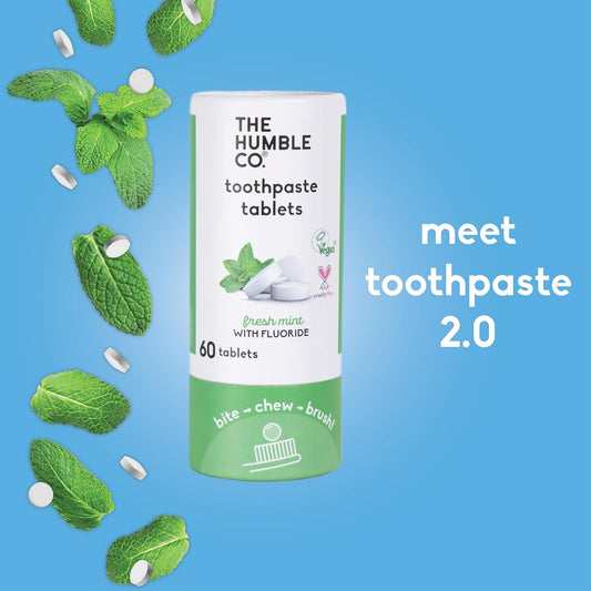 The Humble Co. Mint Toothpaste Tablets, 3 PK – Anticavity Fluoride Toothpaste Tablets with All Natural Ingredients, Dentist Developed Formula - Vegan, SLS Free, Plastic Free (Mint, 180 Count)
