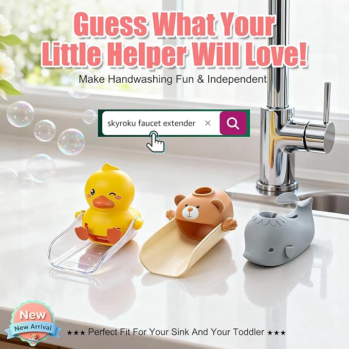 Skyroku Faucet Extender for Toddlers, Sink Extenders with Temperature Sensitive for Kids Hand Washing Sink Faucet Extension,Suitable for Bathroom Sink, Kitchen,Bathtub (Grey)
