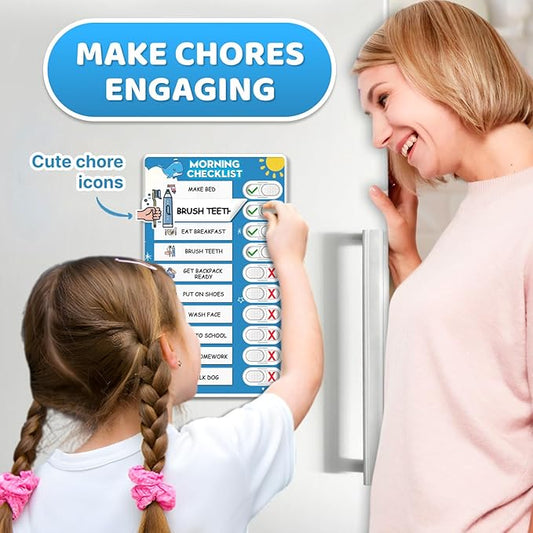 Upgraded Slider 3 in 1 Bedtime/Morning/Weekly Routine Chart for Kids, Magnetic Chore Chart for Kids with 99 Stickers, Cute Visual Schedule for Kid