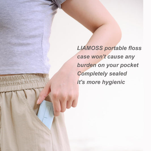 Dental Floss Picks Portable Case-20 Count Pocket-Sized Professional Flosser Dispenser-LIAMOSS Superfine Toothpicks Sticks-Best Dental Oral Care(Blue Green)