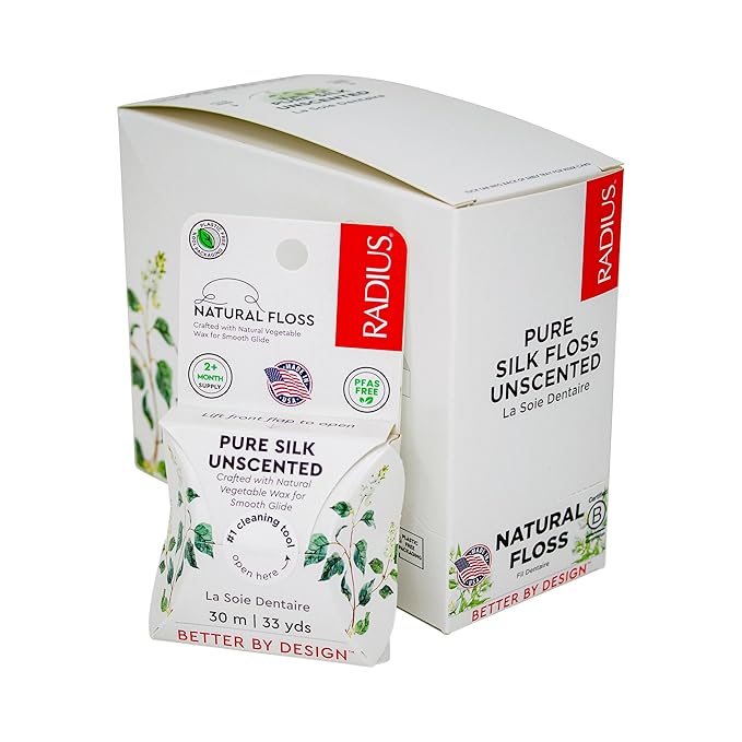 RADIUS Dental Floss, Natural Floss, Unscented Silk, 33 Yards, Compostable & Non-Toxic Oral Care Designed to Help Fight Plaque, Pack of 3