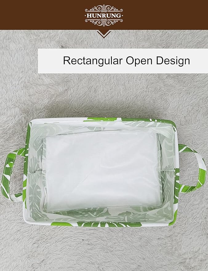 HUNRUNG Rectangle Storage Basket Cute Canvas Organizer Bin for Pet/Children Toys, Books, Clothes Perfect for Rooms/Playroom(Leaf)