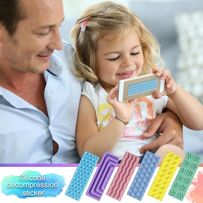 Ireer 6 Pcs Set of Silicone Sensory Strip Gifts for Christmas Stocking Stuffers Adhesives Anxiety Stickers Mental Health Stickers Fidget Textured Toys Calm Items Anxiety Relief for Adult Desk,Pastel