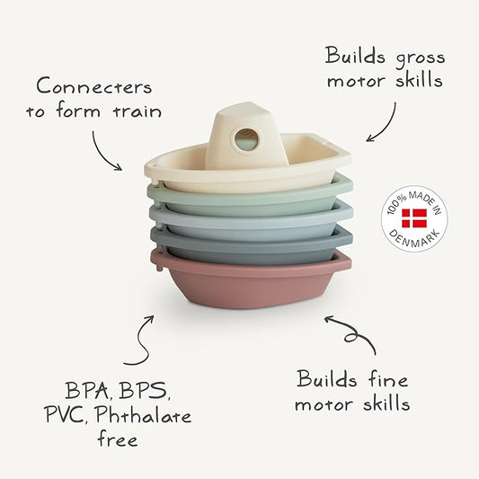 mushie Stackable Bath Boats Toy (Petal) | Floating Bathtub Toys for Baby & Toddler, Set of 5 | Made in Denmark