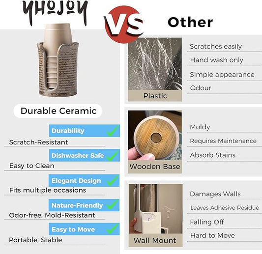 Ceramic Bathroom Cup Dispenser, 3 Oz Mouthwash Cup Dispenser Bathroom Cup Holder for Dixie Cups Rising Cups, Small Disposable Paper Cup Holders, Brown