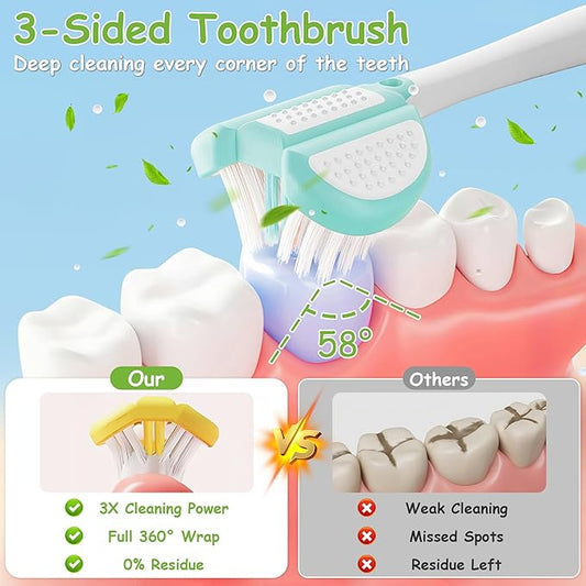 Toddler Toothbrush 8 Pack, Soft Baby Toothbrush Efficient 3 Sided Kids Tooth Brush for Ages 1-12 Years, Infant Training Tooth Brush Complete Tooth and Gum Care, Easy to Grip(Patent)