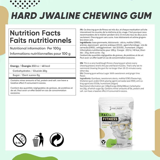 Jawliner® - Pioneers the Toughest Handmade 15x Harder Jawline Gum Includes 12 Weeks Coaching - Sugar-Free Ginger Lime Hard Gum - Jawline Exerciser for Mewing - Chewing Gum Shaping Jaw (2 Months Pack)