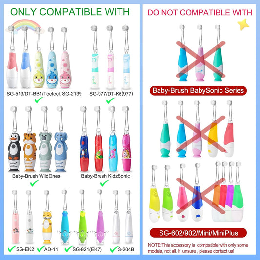 TEETECK 5 Pack Kids Toothbrush Replacement Heads Compatible with SEAGO- 513/977/EK6,Compatible with Brush-Baby WildOnes/KIDZSONIC(Not BabySonic Series),Compatible with Dada-Tech-BB1/977/K6