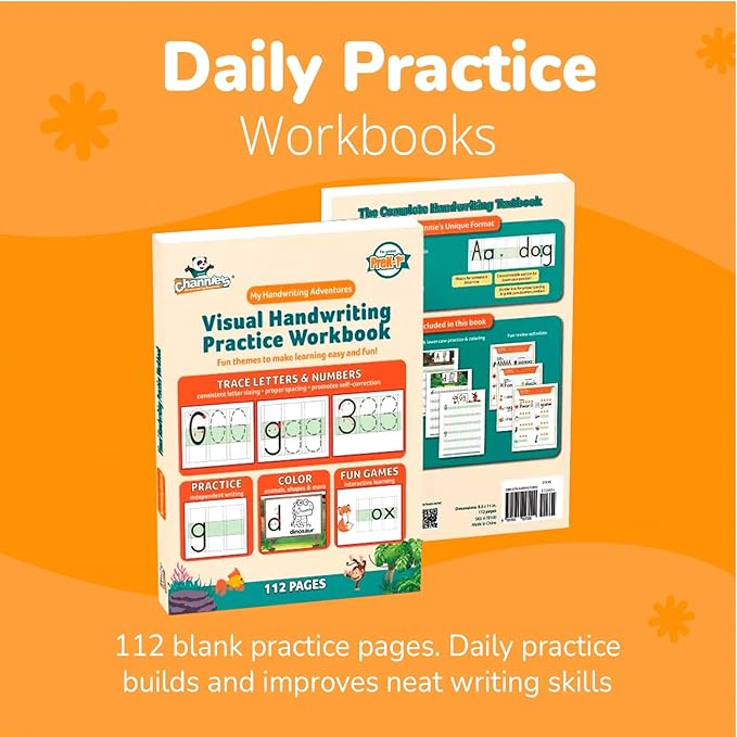 Channie's Alphabet Tracing & Kids Writing Pad, Practice Visual Handwriting & Storytelling Workbooks, 80 Pages, Grades PreK – 1st, Summer School, Learning Workbook for Homeschool and After School