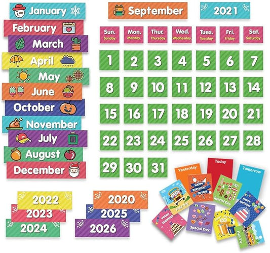 EAMAY Classroom Monthly Calendar Pocket Chart with 71 Cards for Kids Learning for Home,Blue