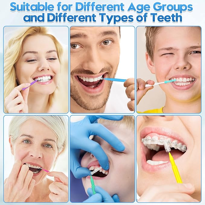 300 Pcs Interdental Brushes for Braces, 6 Size Soft and Bendable Braces Brush for Cleaning, Toothpick Dental Tooth Flossing Head Oral Dental Hygiene Flosser Teeth Gum Braces Tooth Cleaning Tool