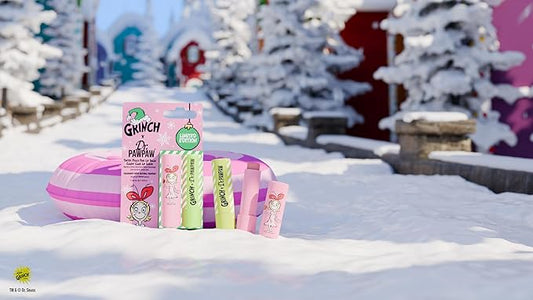 Dr. PawPaw The Grinch Set - Candy Cane and Peach Pink - Lip Scrub and Natural Lip Balm - Gluten Free Care to Exfoliate, Moisturize, Nourish - 2 pc
