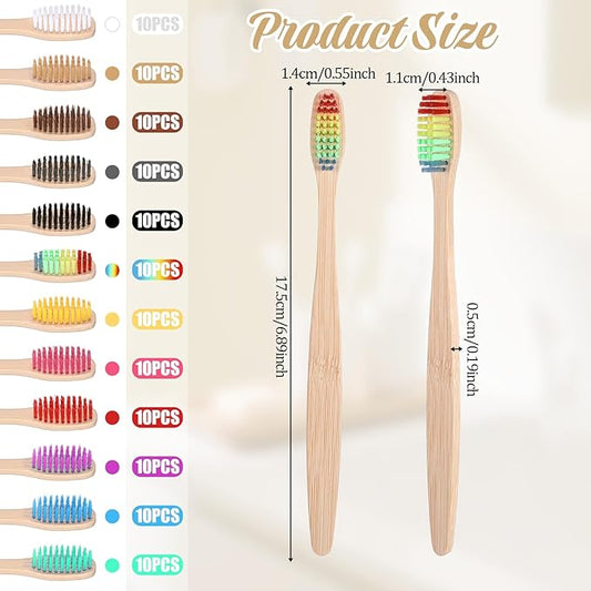 120PCS Bamboo Toothbrushes, Prepasted Disposable Toothbrush, Bulk Soft Bristle Toothbrushes for AdultsTravel Family Hotel Use and Homeless Gift, Individually Wrapped, 12 Color