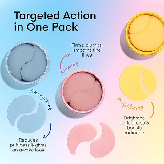 TEREZ & HONOR Eye Patches Set: Korean Hydrogel Eye Masks Gift, 3 Pack (x 60 Pcs) with Caffeine, Collagen & Vitamin C - For Puffy Eyes, Dark Circles, Fine Lines, Wrinkles & Bags, Travel Case Included