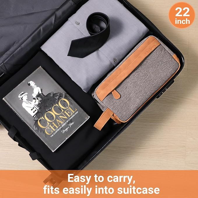 Elviros Travel Toiletry Bag for Men Hanging Dopp Kit Water Repellent PU Leather Shaving Bag with Large Capacity for Travel and Bathroom, Grey