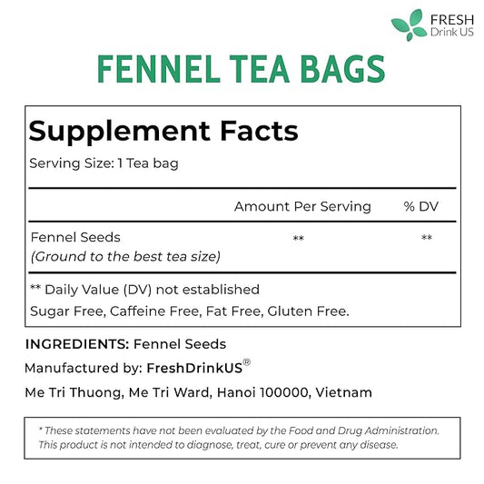 FreshDrinkUS, Premium 75 Fennel Seed Tea Bags – 100% Natural & Pure, Handmade Herbal Tea, Eco-Friendly, Fresh Aroma, Made with Natural Material Tea Bags. No Sugar, No Caffeine, No Gluten, Vegan.
