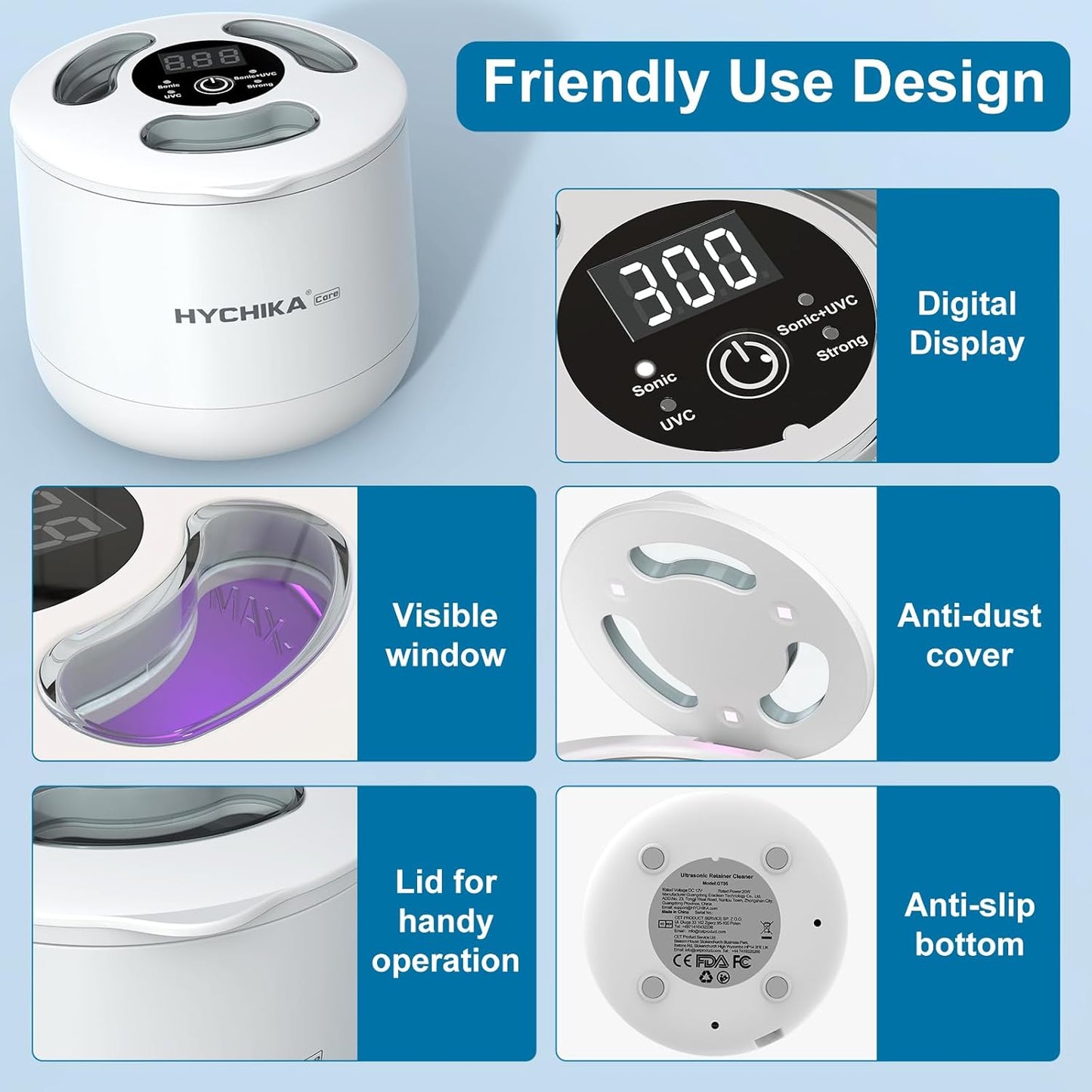 Retainer Cleaner Machine with UV,45kHz High Frequency,4 Upgraded Modes,UV Ultrasonic Retainer Cleaner,200ML Dental Cleaning Pod,for Retainers,Night Guards,Aligner,Braces etc.,Iceberg White