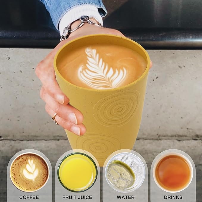 Wrova Wheat Straw Water Cups 16oz with Etched Pattern - Alternative Plastic Drinking Glasses Set of 6 - Unbreakable Tumbler Cups for Kids - Vibrant Series