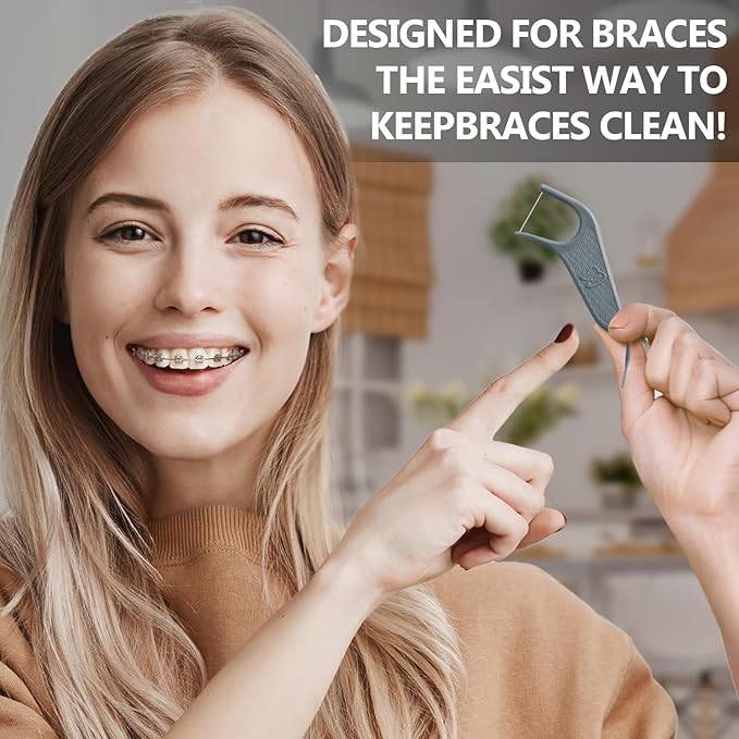Dr. Emma Orthodontic Flossers for Braces, Ortho Dental Floss Picks, Mint Flavor 60 Count/Bag, Gray, 1 Pack