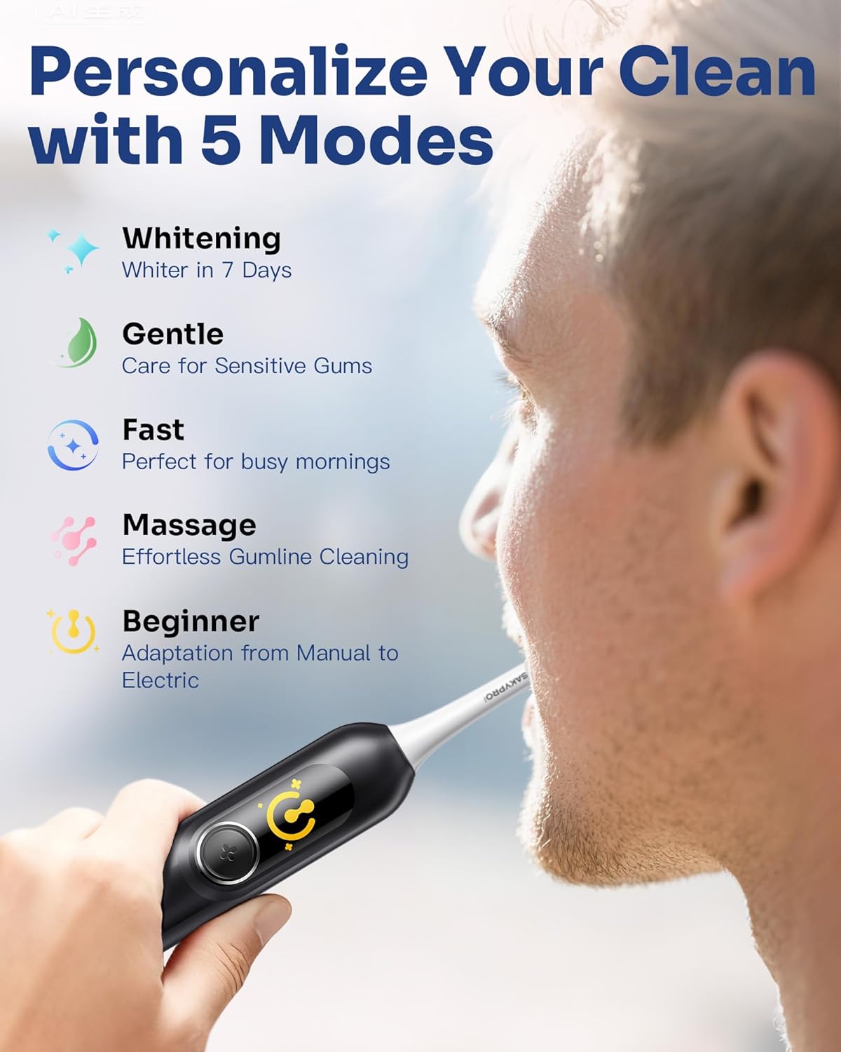 AI Electric Toothbrush with Smart Display for Adults Kids | 150-Day Rechargeable Toothbrush, Real-Time Map |3-Min Timer, Travel Case | Teens Sonic Toothbrush Gift (G5S Black)