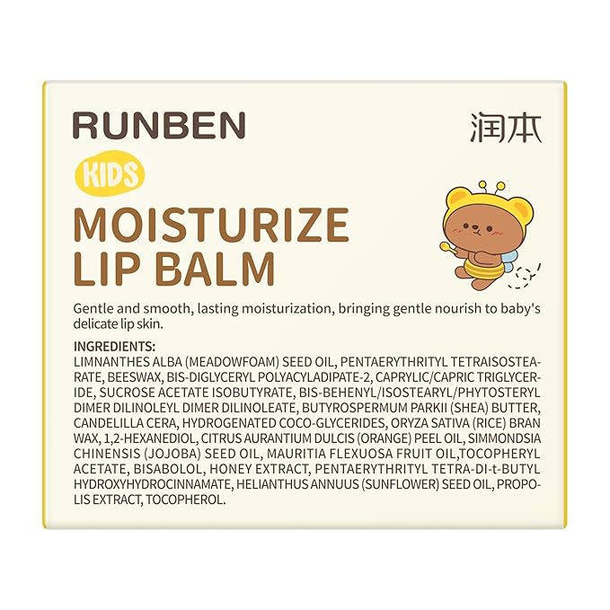 RUNBEN 3 Pack Kids Lip Balm Set Moisturize Baby Lip Balm Toddler Chapped Lips, 24H Deep Moisturizing, Non-toxic & Safe Lips Care