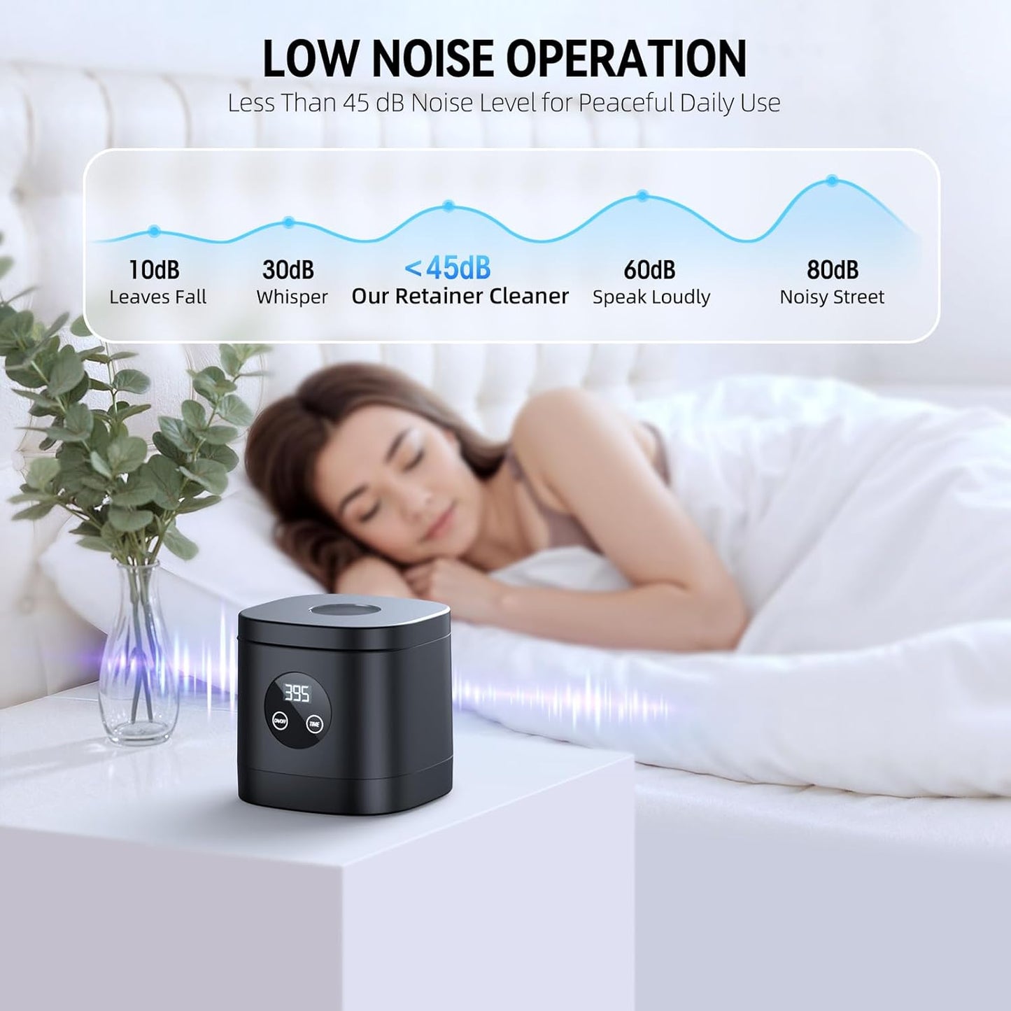 TEBAL Ultrasonic Retainer Cleaner Machine, 52kHz Ultrasonic Denture Cleaner for Night Guards, Braces, Toothbrush Heads, Jewelry and More, Ultrasonic Cleaner for Retainers with 250ML Capacity, Black