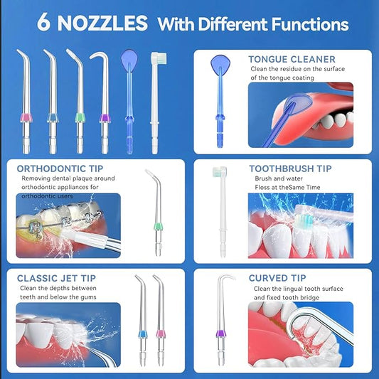 Replacement Heads for Waterpik, Water Flosser Replacement Heads Parts for Waterpik Oral Irrigator, 6 Tips Different & Storage Case Bundle