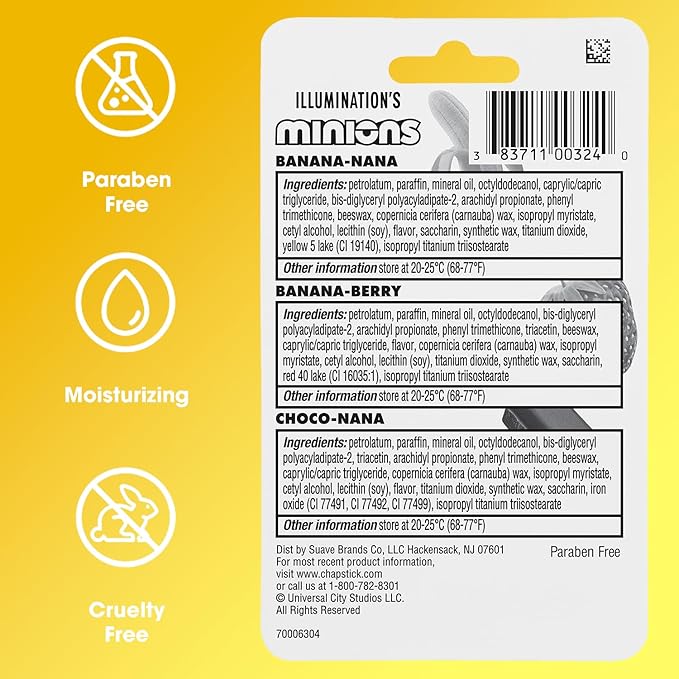 ChapStick Lip Balm, Minions Banana Variety Pack (9 Sticks), Party Favors for Kids, Stocking Stuffers, 0.15 Oz Ea