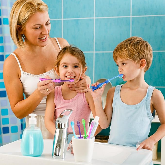 Newday Kids toothbrushes 6 Pack Set Soft Bristles Fun Lovely with Suction Cup, Includes Travel Covers, Animal toothbrushes for Kids Boys & Girls, Toddlers &Children Teeth Age 3+