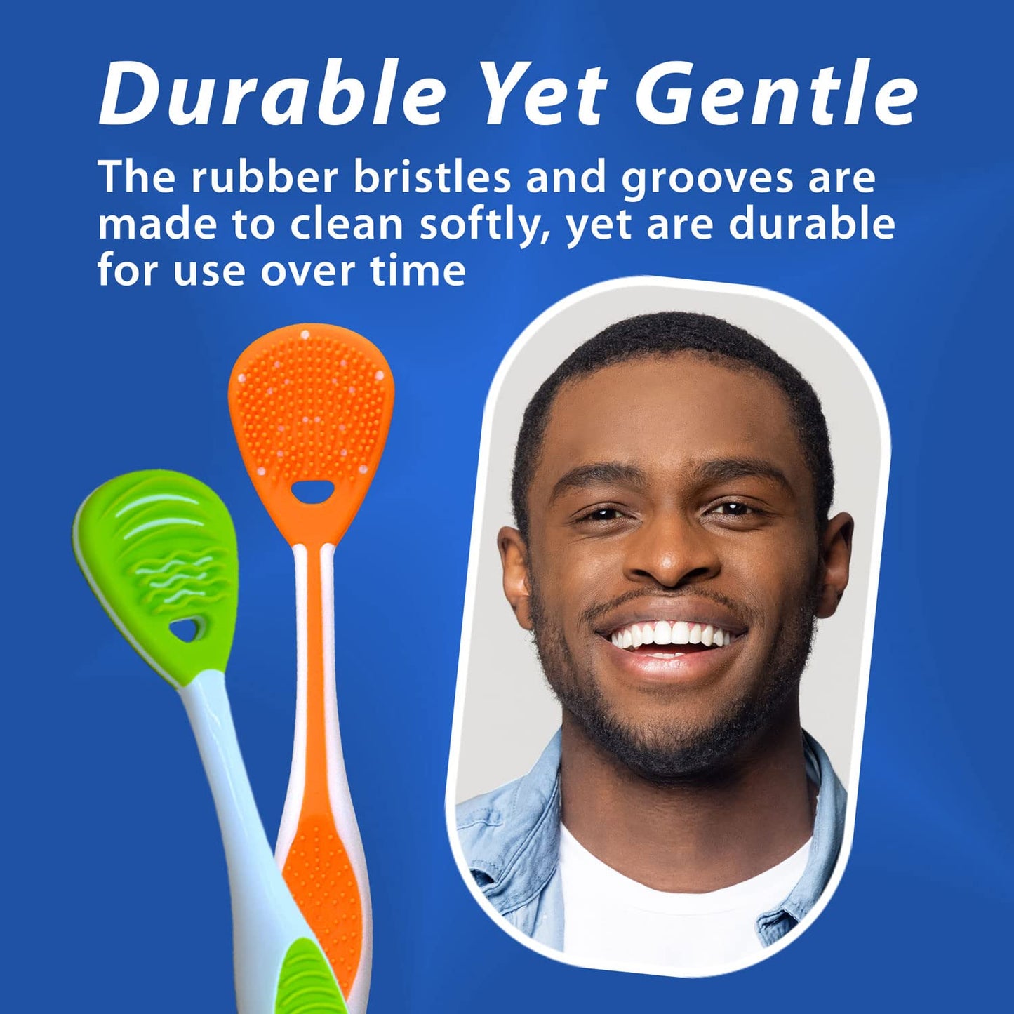 Tongue Cleaner (3-Pack) with Gentle Cheek Scraper. Two-Sided Head with Dual Action Cleaning for Fresh Breath.