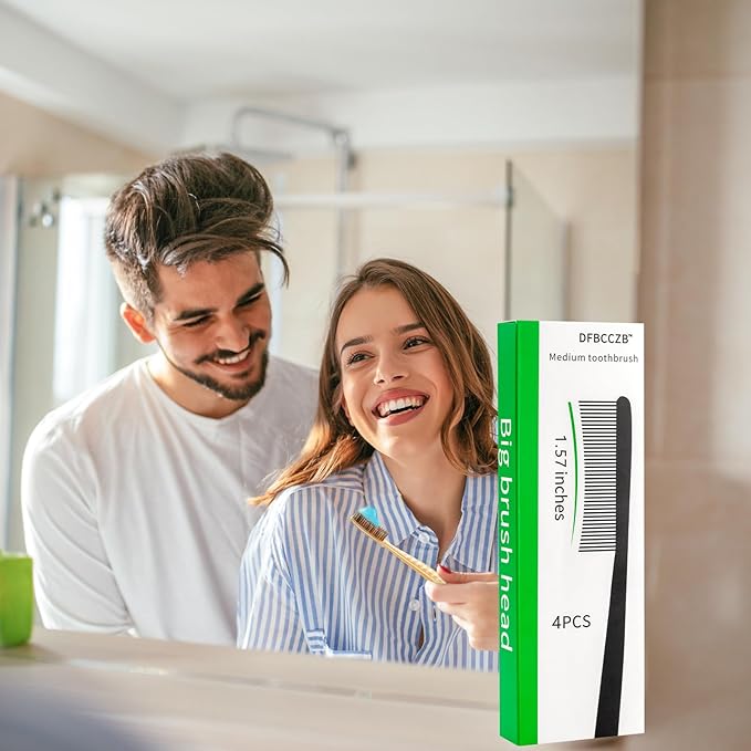 Big Head Medium Toothbrush Long Head Adult Toothbrush Cleaning Stains whitening Teeth Set of 4.