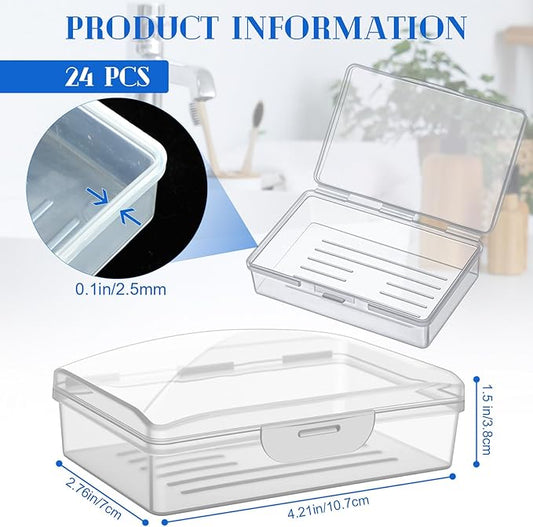 24 Pcs Travel Soap Container Portable Plastic Soap Boxes Bulk with Lid Homeless Donations Bulk Gym Shower Tour Groups Hotel Outdoor Camping (Clear)