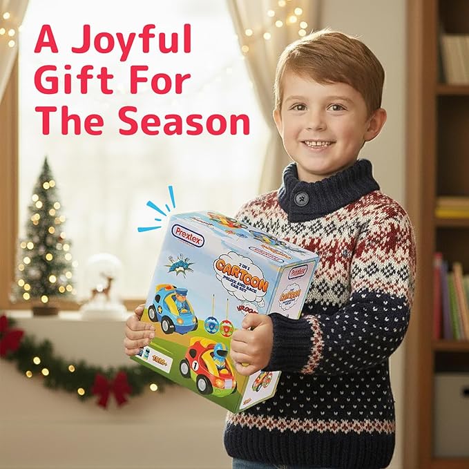 PREXTEX Cartoon Remote Control Car - 2-Pack Police and Race Car Toddler Toys - RC Cars for Kids with Different Frequencies - Easy Remote Control Toy and Thoughtful Gifts for Boys and Girls