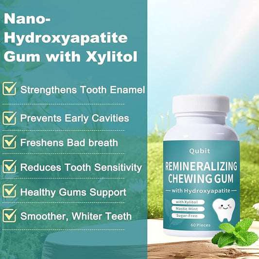Remineralizing Chewing Gum with Nano-Hydroxyapatite – Sugar-Free Mastic Mint – Enamel Protection, Fresh Breath & Oral Health, Long-Lasting Flavor – 60 Pieces