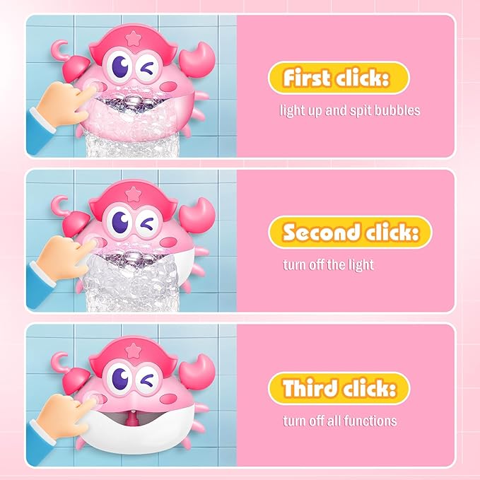 Bath Toys, Light Up Crab Bath Bubble Maker Bathroom Toys for Kids Ages 1-3 4-8,Bath Bubble Machine with Colourful Light Toddler Bathub Toy Great Birthday for Kids