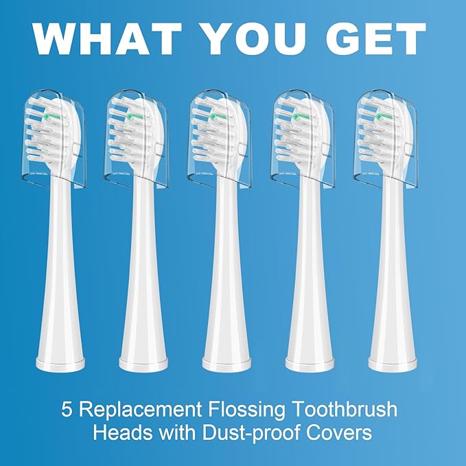 Replacement Brush Heads for WaterPik Sonic-Fusion 2.0 Flossing Toothbrush (SF-03/SF-04) and Sonic-Fusion Flossing Toothbrush (SF-01/SF-02),5 Count White with Covers