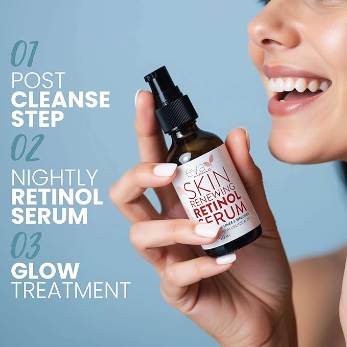 Eva Naturals Retinol Serum for Face – Anti Aging Night Serum with Hyaluronic Acid, Vitamin E, Witch Hazel, Aloe – Wrinkle Moisturizer, Dark Spot Care, Post-Blemish Mark Care, Skin Brightening – 2oz