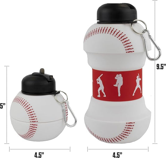 Maccabi Art Clip-On Collapsible 1 Liter, 34 oz. size BPA-Free Silicone Baseball Large Water Bottle for Kids