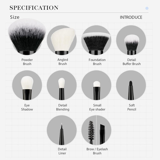 Jessup Makeup Brush Set 10pcs Black Make up Brushes Set Professional with Natural Synthetic Hair for Foundation Blending Blush Concealer Eyeshadow Eyebrow Eyeliner, T323