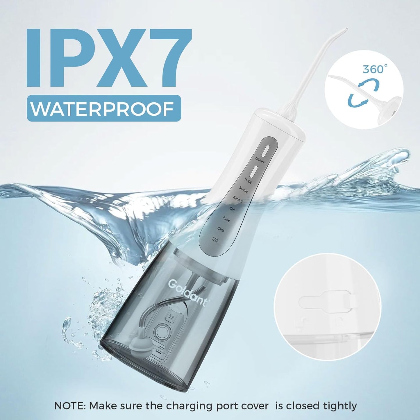 350ML Water Dental Flosser Teeth Pick with Travel Bag, 5 Modes Portable Cordless Oral Irrigator Cleaner, Electric Rechargeable IPX7 Waterproof for Home Travel Teeth Cleaning flossing (White)