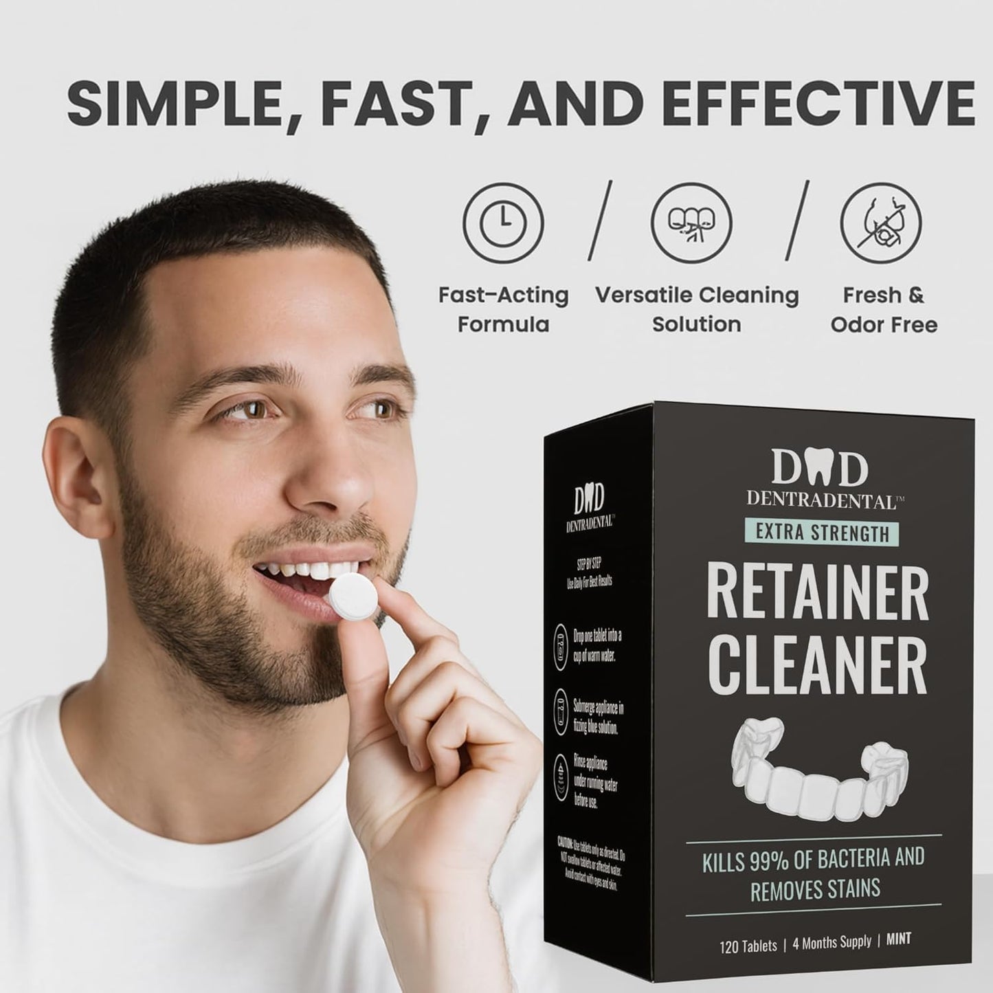 120 Count Retainer Cleaner Tablets for Aligner, Mouth Guard, Night Guard and More. Cleaning Tablets for Ultrasonic Cleaners - Fresh in 3 Minutes - 4 Month Supply - Mint