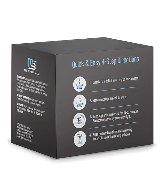 Retainer and Denture Cleansers 240 Tablets Removes Bad Odors Discoloration Stains Plaque for Cleaning Invisalign Mouth Guard Night Guard and Removable Dental Appliances by M3 Naturals