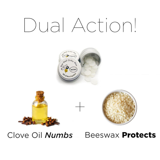 Numbing Braces Wax - All Natural & Made in the USA | 2-in-1 Soothes & Protects | Clove Oil Numbs Pain & Beeswax Shields Sensitive Tissue | 2 Aluminum Jars | 60 Total Pieces of Wax for Braces Relief
