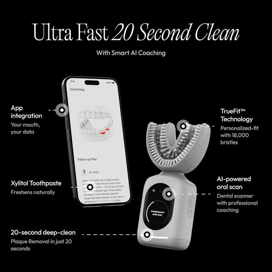 Feno Smartbrush Electric Toothbrush for Adults – AI-Powered Oscillating Toothbrush with App and Personalized Mouthpiece, 20-Second Deep Clean, Rechargeable, Includes 1 Bottle of Feno Foam Toothpaste