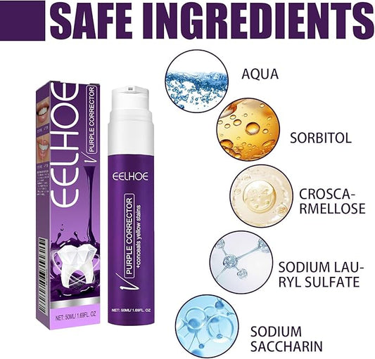 Purple Toothpaste for Teeth Whitening & Enamel Safe - Non-Invasive & Fluoride-Free Formula - Color-Correcting Serum for a Brighter Smile - Neutralizes Yellow Stains-1.69oz
