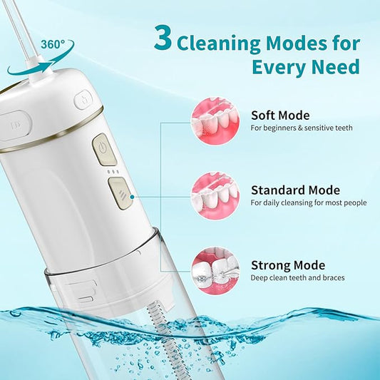 Hibbent 2 Pack Portable Cordless Water Flosser, Mini Oral Irrigator with 3 Modes & 4 Jet Tips, IPX7 Waterproof Rechargeable Travel Electric Dental Flosser for Braces Care, Sensitive Teeth, Orthodontic