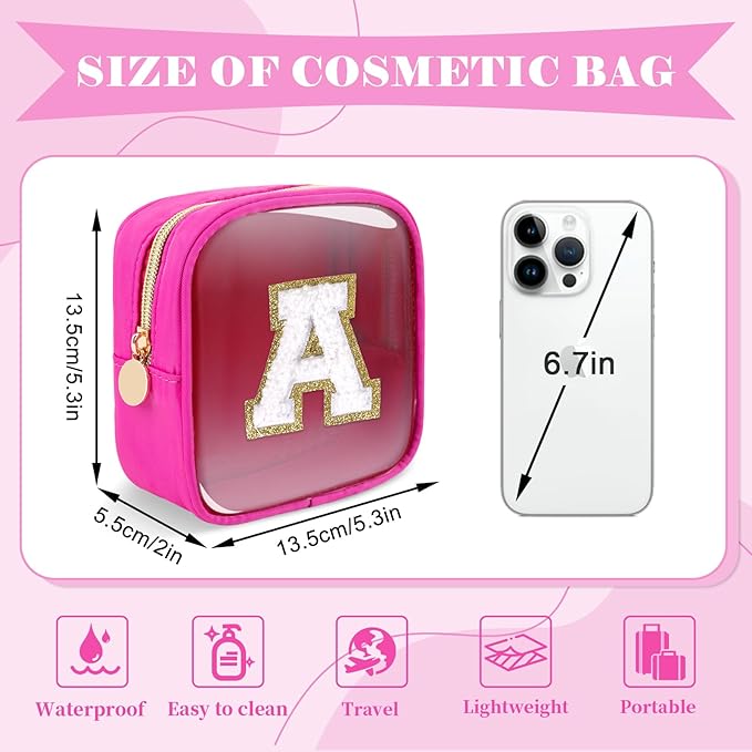 Personalized Initial Letter Clear Preppy Makeup Bag,Mini Nylon Chenille Letter Cosmetic Bag Cute Zipper Pouch Coin Purse for Teen Girls,Portable TSA Approved Travel Essentials Bag Gift for Women,A